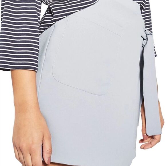 Topshop Wrap Mini Skirt with Tie Detail . Grey US 4 - Picture 4 of 10